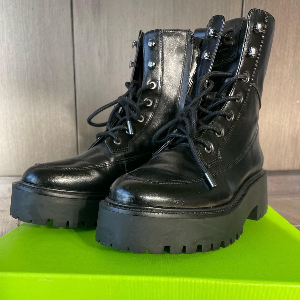 Sam Edelman Black Leather Women's Platform Boots - Picture 3 of 8